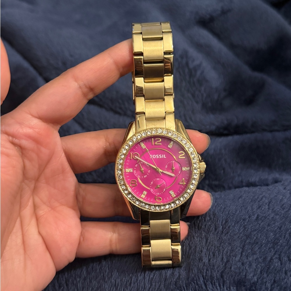 FOSSIL Riley Pink Dial Gold-tone Ladies Watch - Picture 3 of 4